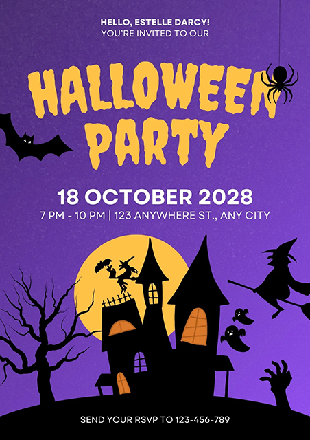 Purple-Yellow-Bold-Illustrative-Halloween-Party-Halloween-Invitation-Card